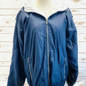 B&B SPORTS Men Zip Up Lined Hoodie Blue Casual Windbreaker Jacket Size Large